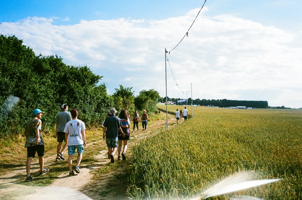 Group journey past the corn onwards to Farr, Bygrave Woods